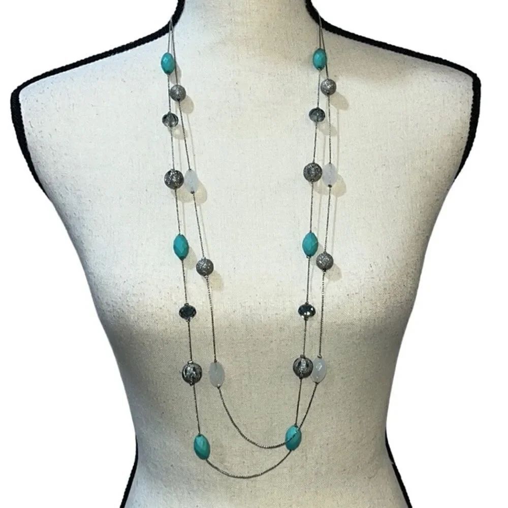 Multi-Strand Multi-Stone Long Necklace